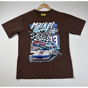 Market Crew Neck Racing Short Sleeve Graphic T-Shirt Large Brown Cotton Casual‎